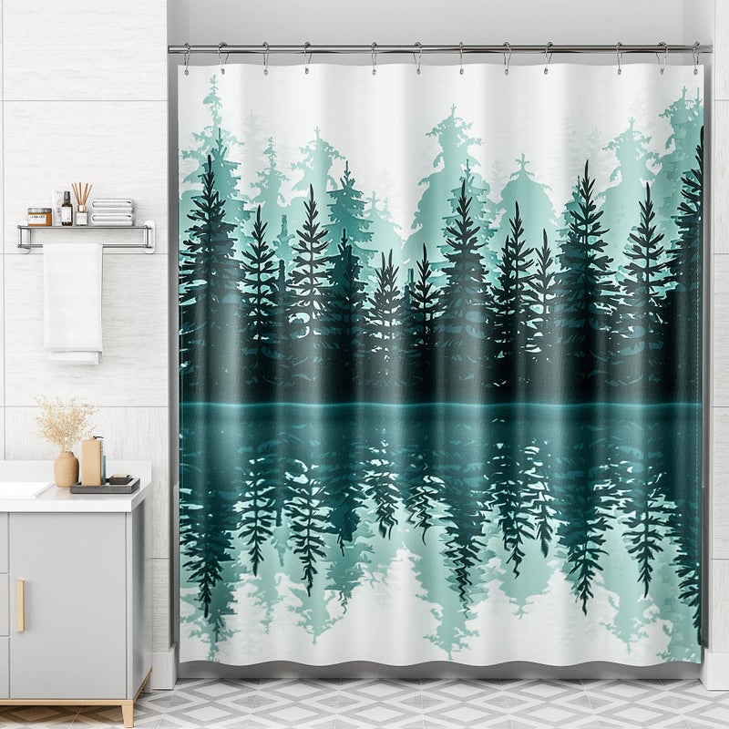 AmazerBath Shower Curtain Green, Washable Cloth Sage Green Shower Curtain Sets with 12 Metal Shower Curtain Hooks, Luxury Waterproof Rustic Fabric Shower Curtains for Bathroom Decor, 72x72 Inches - Image 1