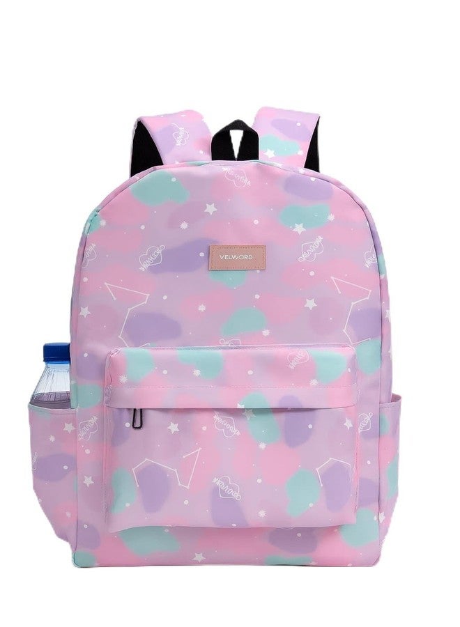 VELWORD® Casual Backpack for Girls |17 in-21 Ltr with Laptop Sleeve, two Compartments and Organiser with Padded Shoulders |Best for Books,Stationery,Lunch Box & Essentials (PINK) - Image 1