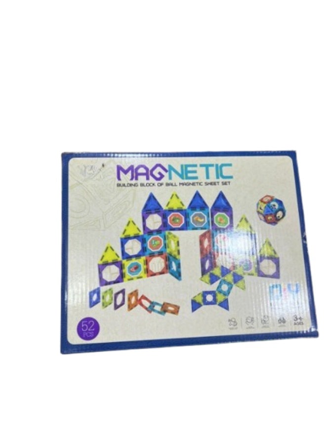 مجموعة مكعبات بناء وكرات مغناطيسية من 52 قطعة - لعبة بناء من صفائح مغناطيسية ثلاثية الأبعاد للأطفال، مجموعة ألعاب تعليمية للأولاد والبنات في مجالات العلوم والتكنولوجيا والهندسة والرياضيات