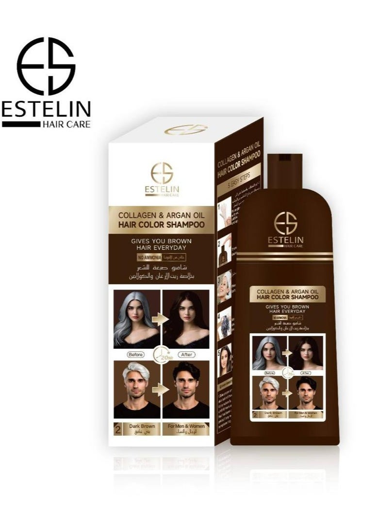 ESTELIN - Collagen & Argan Oil Hair Color Shampoo Dark Brown 400 ML - Image 1
