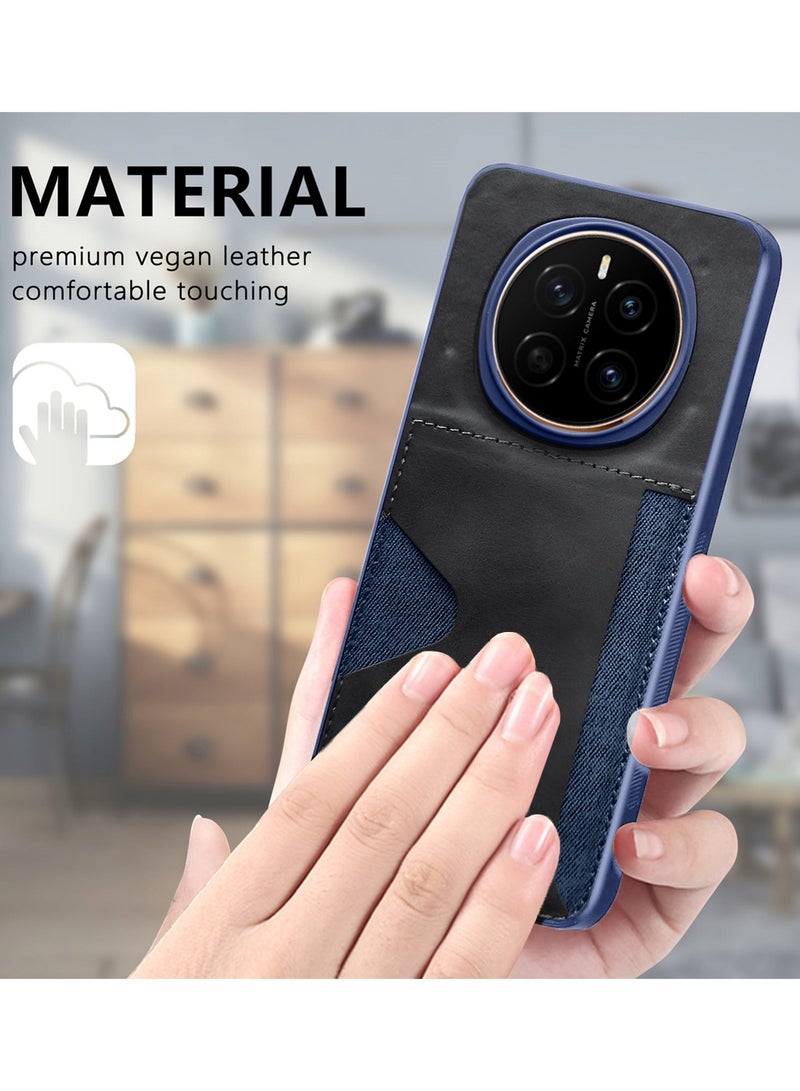 PULOKA Honor Magic7 5G 2024 Card Holder Skin-feel Leather Back Silicone Sides Case Cover - Navy Blue - Image 4