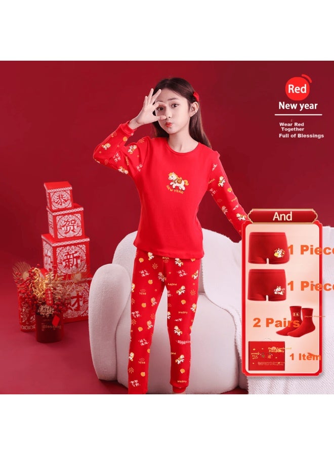 Yuzhaolin Children's New Year Year Of The Horse Red Pure Cotton Warm Set Underwear Socks Chinese Style Gift Box - Image 1