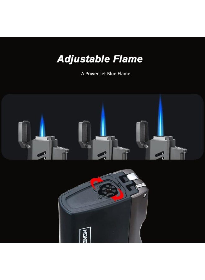 اونست ولاعة سيجار Honest Jet Torch بقوة شعلة قابلة للتعديل تعمل بالبوتان وقابلة لإعادة التعبئة للاستخدام الخارجي (أسود) - Image 3