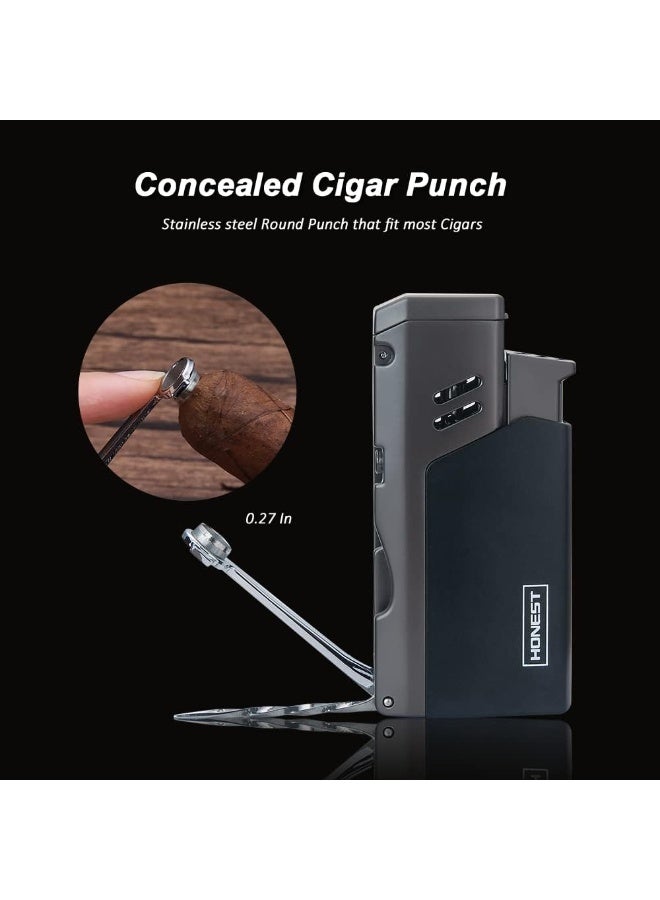 اونست ولاعة سيجار Honest Jet Torch بقوة شعلة قابلة للتعديل تعمل بالبوتان وقابلة لإعادة التعبئة للاستخدام الخارجي (أسود) - Image 2