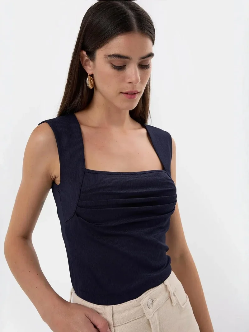 HICCUP Ruched Square-Neck Blouse