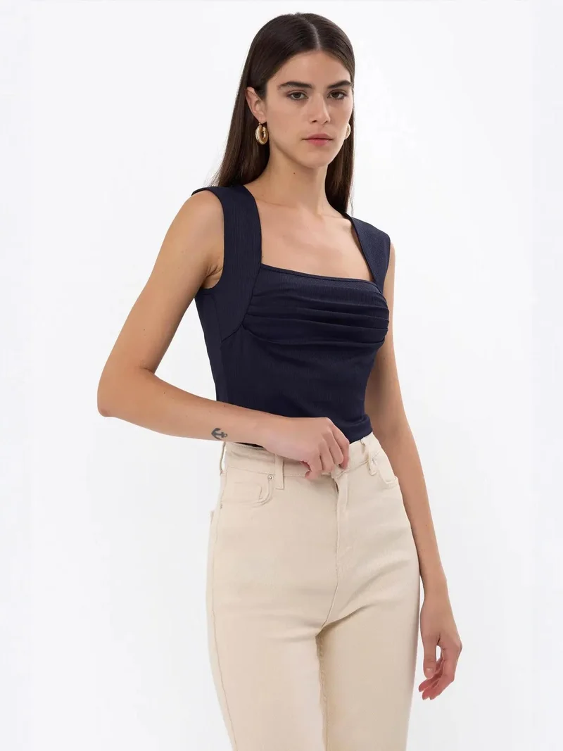 HICCUP Ruched Square-Neck Blouse