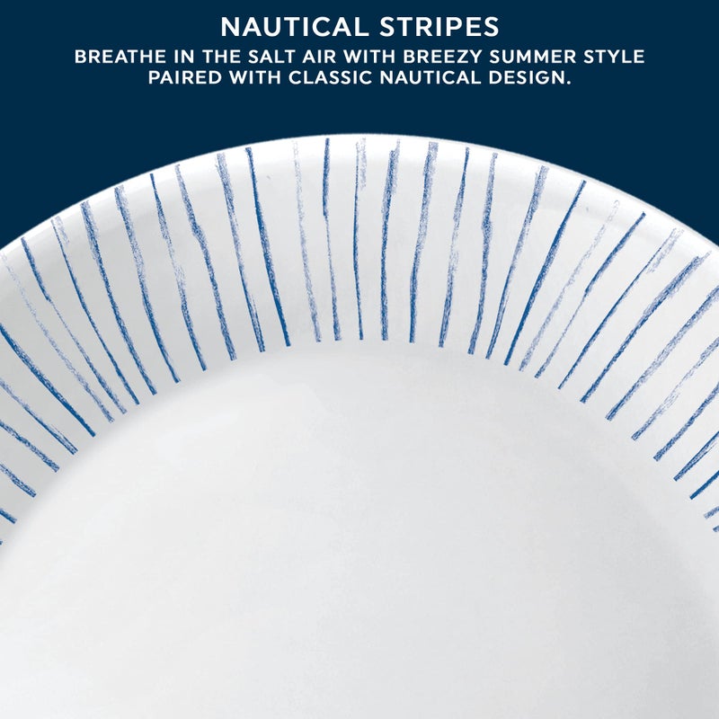Corelle 18-Piece Dinnerware Set Service for 6, Lightweight Round Plates and Bowls Set, Vitrelle Triple Layer Glass, Chip Resistant, Microwave and Dishwasher Safe, Nautical Stripes - Image 4