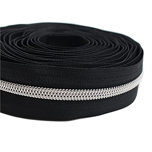 YaHoGa #5 Silver Metallic Nylon Coil Zippers by The Yard Bulk Black Tape 10 Yards with 25pcs Pulls for DIY Sewing Tailor Craft Bags (Black) - Image 3