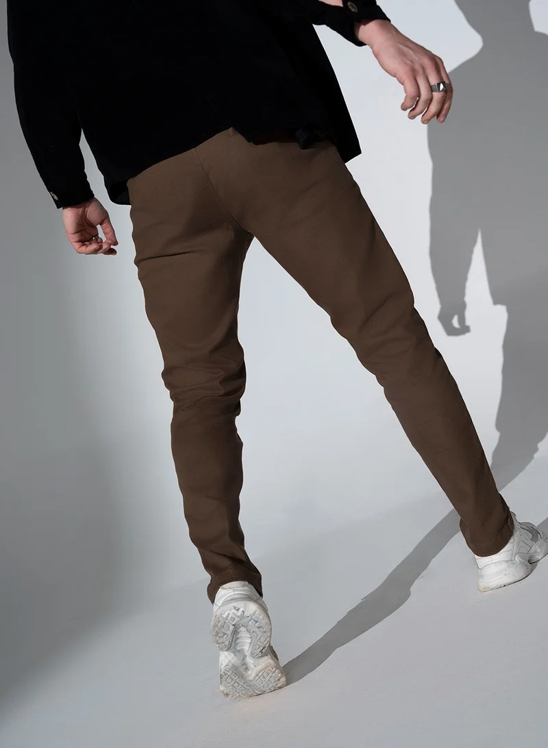 Hubberholme Brown Slim Fit Solid Chinos for Men