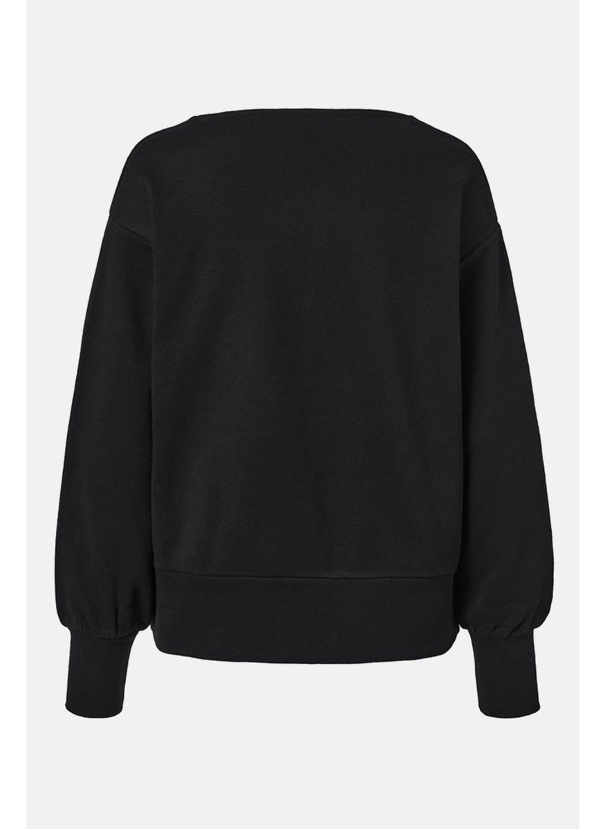 Tchibo Women Split Neck Plain Sweatshirt, Black  - Image 2