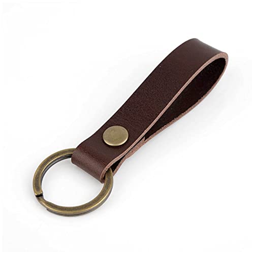 Zittop Leather Keychain POB Solid Metal Bronze Handcraft Key Ring Lanyard Handmade (Coffee colour) - Image 1