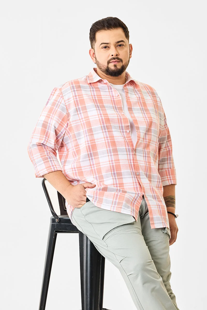 SNITCH قميص كاروهات مقاس كبير من مزيج الكتان