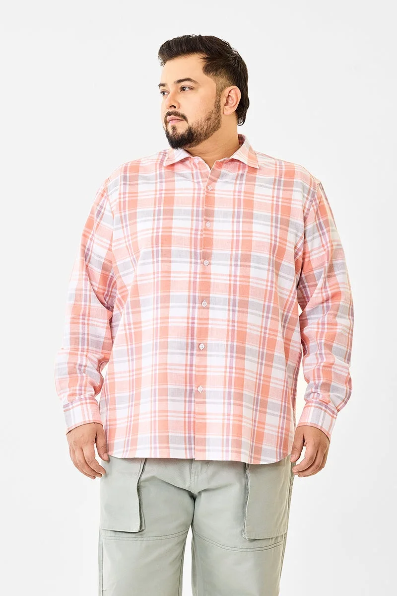 SNITCH Linen Blend Checks Plus Size Shirt