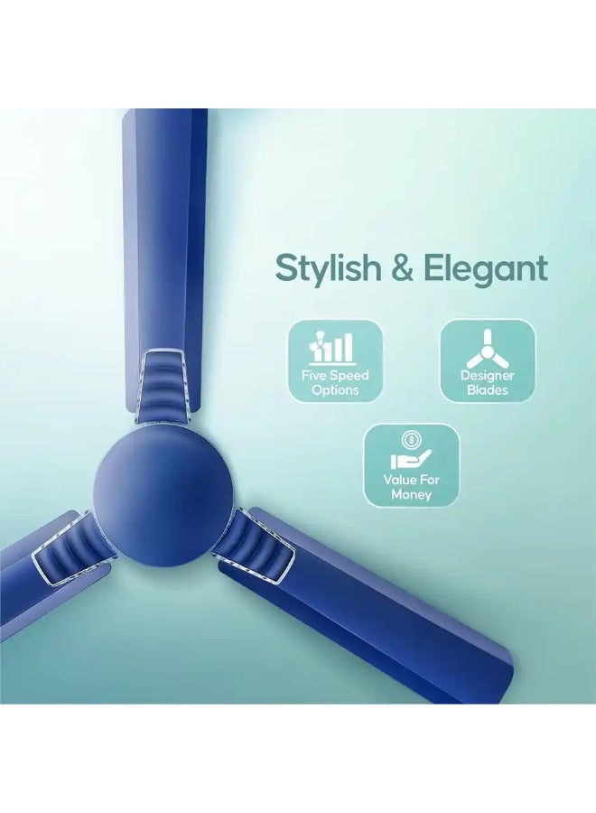 لونج واي LONGWAY Wave P1 Ceiling Fan, 1200mm/48 inch, 400 RPM, Ultra High Speed,Star Rated,Silver Blue - Image 3