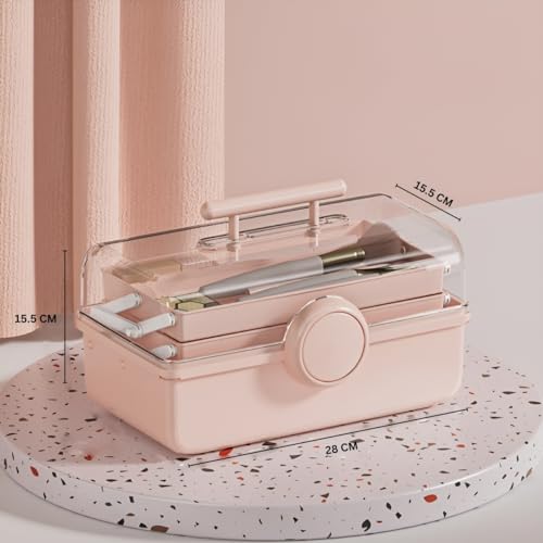 HoopVool Plastic Hair Accessories Organizer Box, Hair Ribbon Storage Box Ribbon Box Multi-Purpose Organizer with Handles, for Nail Hair Accessories Sewing Supplies Makeup Art Supplies. (Pinkk) - Image 2