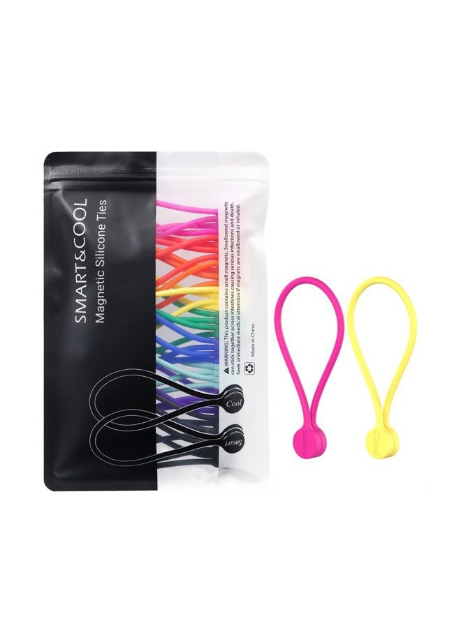 Smart&Cool Reusable Silicone Twist Ties with Magnet for Bundling and Organizing (10 Colors- Pack of 20) - Image 1