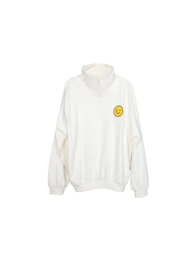 ايكو AIKO-Girls Long Sleeve White Zipper Sweat Top