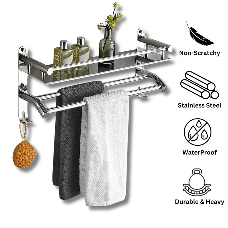 Welson رف مناشف من الفولاذ المقاوم للصدأ بطبقة واحدة من ويلسون لتنظيم الحمام والأناقة - رف حمام مثبت على الحائط مع توفير المساحة، متين، وسهل التركيب (15 بوصة، تشطيب كروم) - Image 2