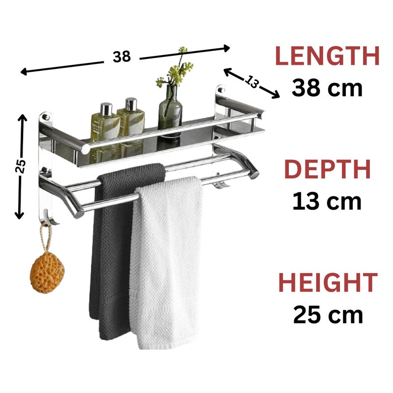 Welson رف مناشف من الفولاذ المقاوم للصدأ بطبقة واحدة من ويلسون لتنظيم الحمام والأناقة - رف حمام مثبت على الحائط مع توفير المساحة، متين، وسهل التركيب (15 بوصة، تشطيب كروم) - Image 5