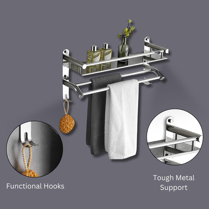Welson رف مناشف من الفولاذ المقاوم للصدأ بطبقة واحدة من ويلسون لتنظيم الحمام والأناقة - رف حمام مثبت على الحائط مع توفير المساحة، متين، وسهل التركيب (15 بوصة، تشطيب كروم) - Image 4