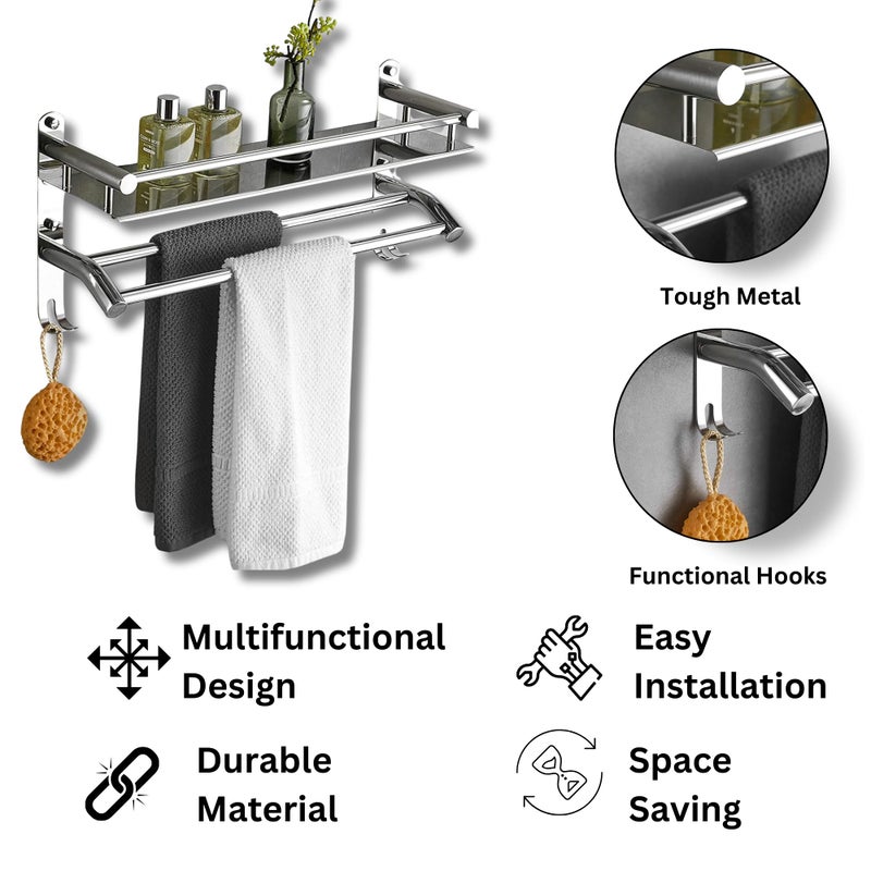 Welson رف مناشف من الفولاذ المقاوم للصدأ بطبقة واحدة من ويلسون لتنظيم الحمام والأناقة - رف حمام مثبت على الحائط مع توفير المساحة، متين، وسهل التركيب (15 بوصة، تشطيب كروم) - Image 3