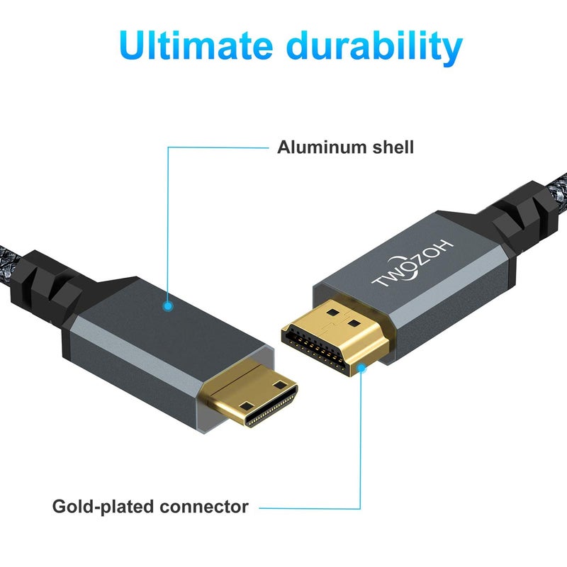 Twozoh كابل توزوه ميني HDMI إلى HDMI بطول 10 أقدام، كابل HDMI عالي السرعة إلى ميني HDMI مع دعم 3D 4K/60Hz 1080p 720p - Image 4