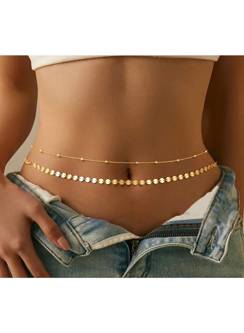 Waist Beads for Women, 14k Gold Plated Waist Chain Cute Body Chain Gold Chain Belt for Womens Belly Chain Dainty Beach Fashion Accessories for Womens Gold Jewelry for Women Gifts - Image 1