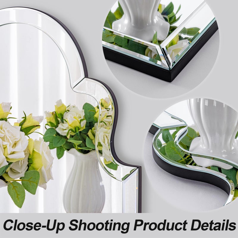 Autdot Large Arched Bathroom Mirror, 35.4"x23.6" Scalloped Mirror Wall Decor with Decorative Beveled Glass Frame, Bedroom, Living Room, or Entryway - Image 2