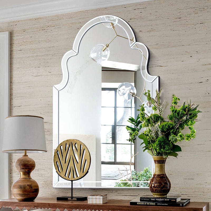 Autdot Large Arched Bathroom Mirror, 35.4"x23.6" Scalloped Mirror Wall Decor with Decorative Beveled Glass Frame, Bedroom, Living Room, or Entryway - Image 1