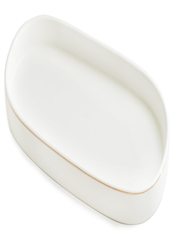 HANKOR Ceramic Bathroom Counter Tray, 10x5 Oval Vanity Tray for Dresser Tops, Dish Soap Tray for Kitchen Sink, White - Image 1