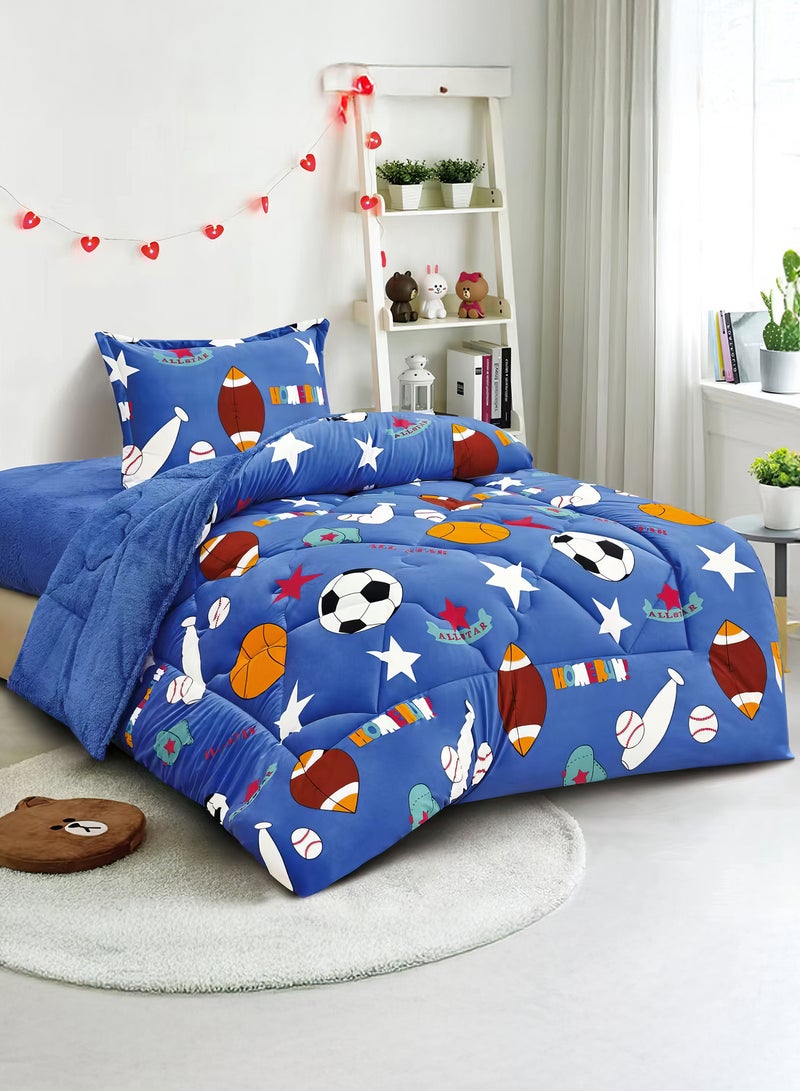 Ming Li 3 Pieces Kids Winter Comforter Set Single Size 170x220Cm Printed Bedding Set Includs Comforter, Fitted Sheet and Pillow Shams Multicolour - Image 1