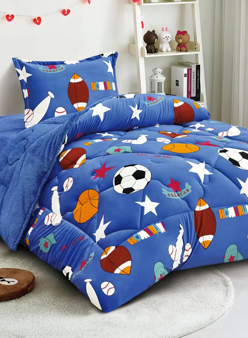 Ming Li 3 Pieces Kids Winter Comforter Set Single Size 170x220Cm Printed Bedding Set Includs Comforter, Fitted Sheet and Pillow Shams Multicolour - Image 2