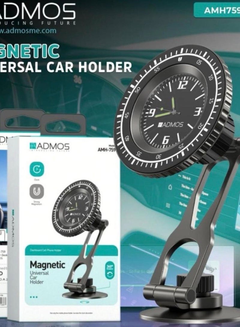 Admos Strong and flexible car phone holder with a luxury integrated clock, ADOMS brand - Image 1