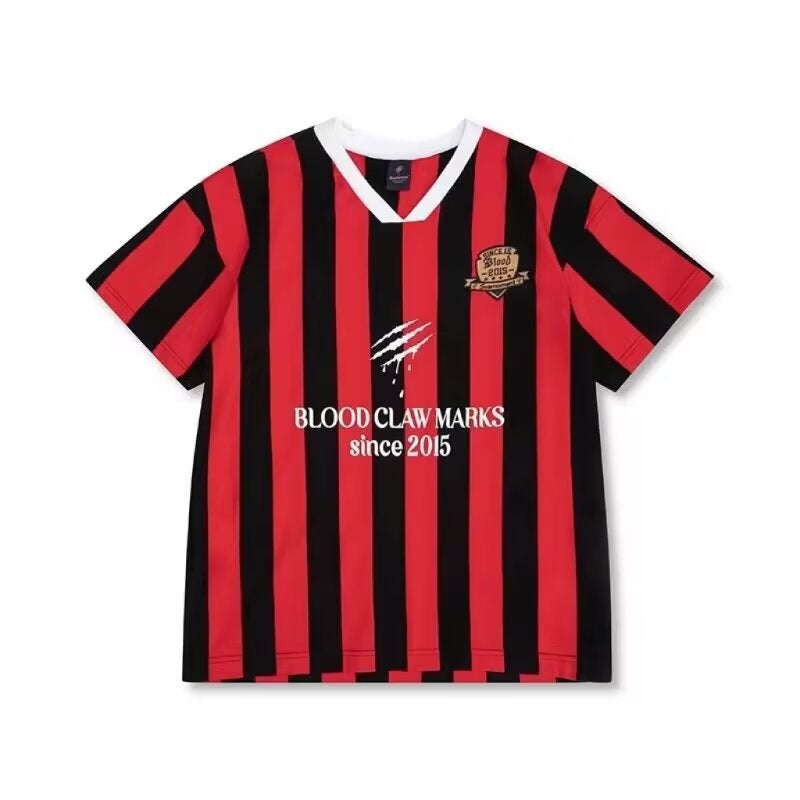 2024 American Striped Short-Sleeved Men'S Casual Football Clothing T-Shirt Hong Kong Style Loose Couple'S Short-Sleeved Top - Image 3