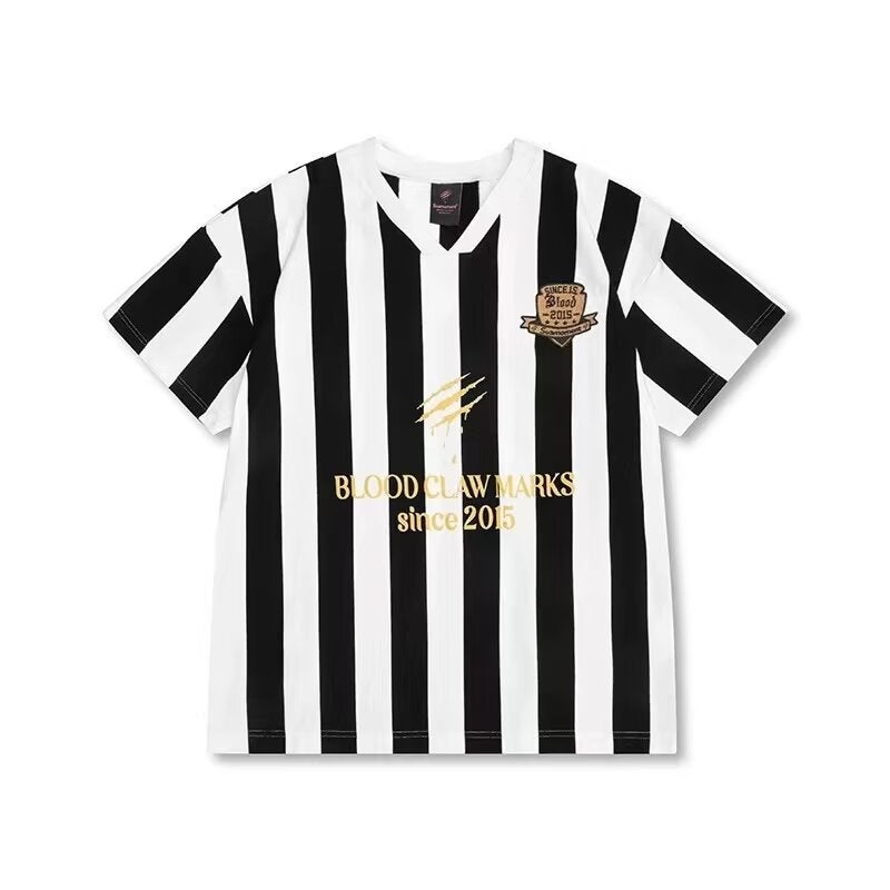2024 American Striped Short-Sleeved Men'S Casual Football Clothing T-Shirt Hong Kong Style Loose Couple'S Short-Sleeved Top - Image 5
