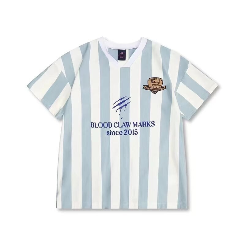 2024 American Striped Short-Sleeved Men'S Casual Football Clothing T-Shirt Hong Kong Style Loose Couple'S Short-Sleeved Top - Image 4