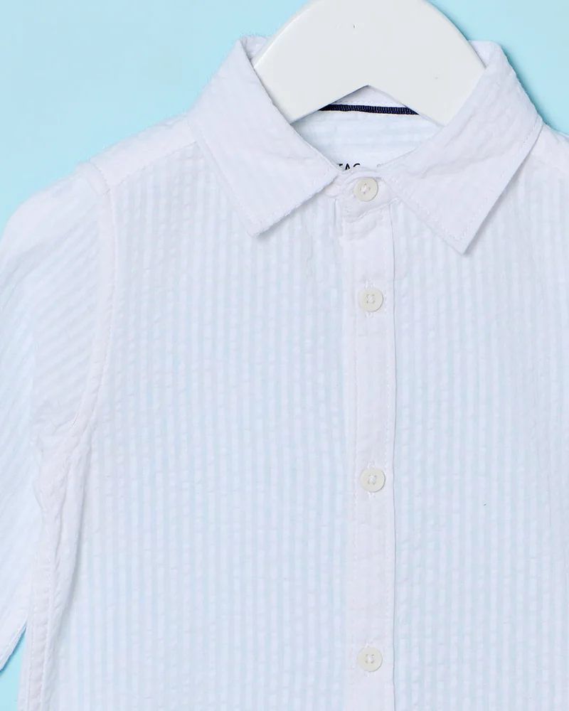 ردتاغ Infant Boys White Seersucker Plain Shirt