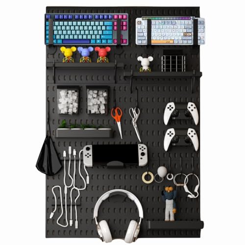 Keepo Pegboard Combination Kit, Pegboards and Accessories Modular Hanging for Gaming Setup, Gaming Station Peg Board, Gaming Organizer, Wall Game Controller Holder, Headset Stand (Black, 33″×22″) - Image 1
