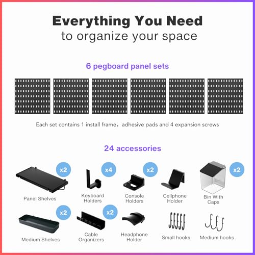 Keepo Pegboard Combination Kit, Pegboards and Accessories Modular Hanging for Gaming Setup, Gaming Station Peg Board, Gaming Organizer, Wall Game Controller Holder, Headset Stand (Black, 33″×22″) - Image 3