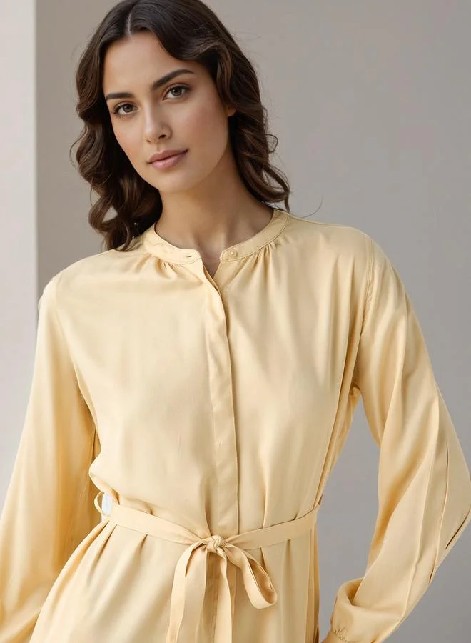 Splash FAV Shirt Midi Rayon Dress with Mandarin Collar