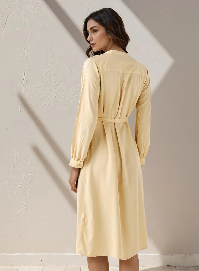 Splash FAV Shirt Midi Rayon Dress with Mandarin Collar