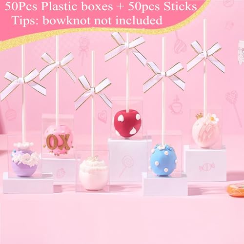 TEMLQPACK 25 Pack Professional Cake Pop Boxes with Holes & 6" Sticks - Food-Safe 1.75 x 1.75 x 2" Clear Plastic Containers for Bakeries & Events - Image 2