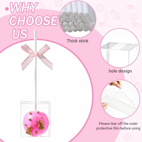 TEMLQPACK 25 Pack Professional Cake Pop Boxes with Holes & 6" Sticks - Food-Safe 1.75 x 1.75 x 2" Clear Plastic Containers for Bakeries & Events - Image 5