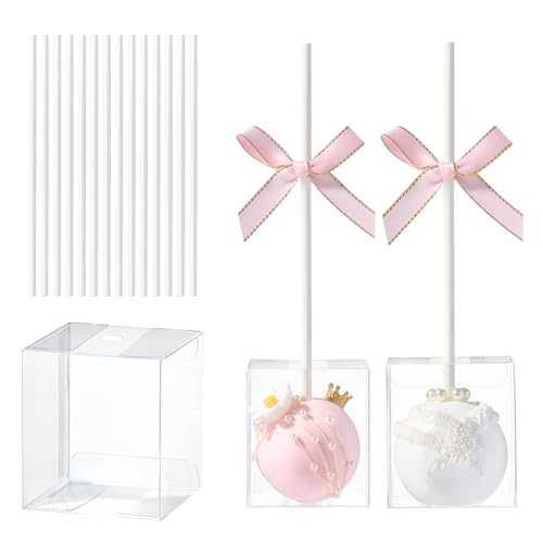 TEMLQPACK 25 Pack Professional Cake Pop Boxes with Holes & 6" Sticks - Food-Safe 1.75 x 1.75 x 2" Clear Plastic Containers for Bakeries & Events - Image 1