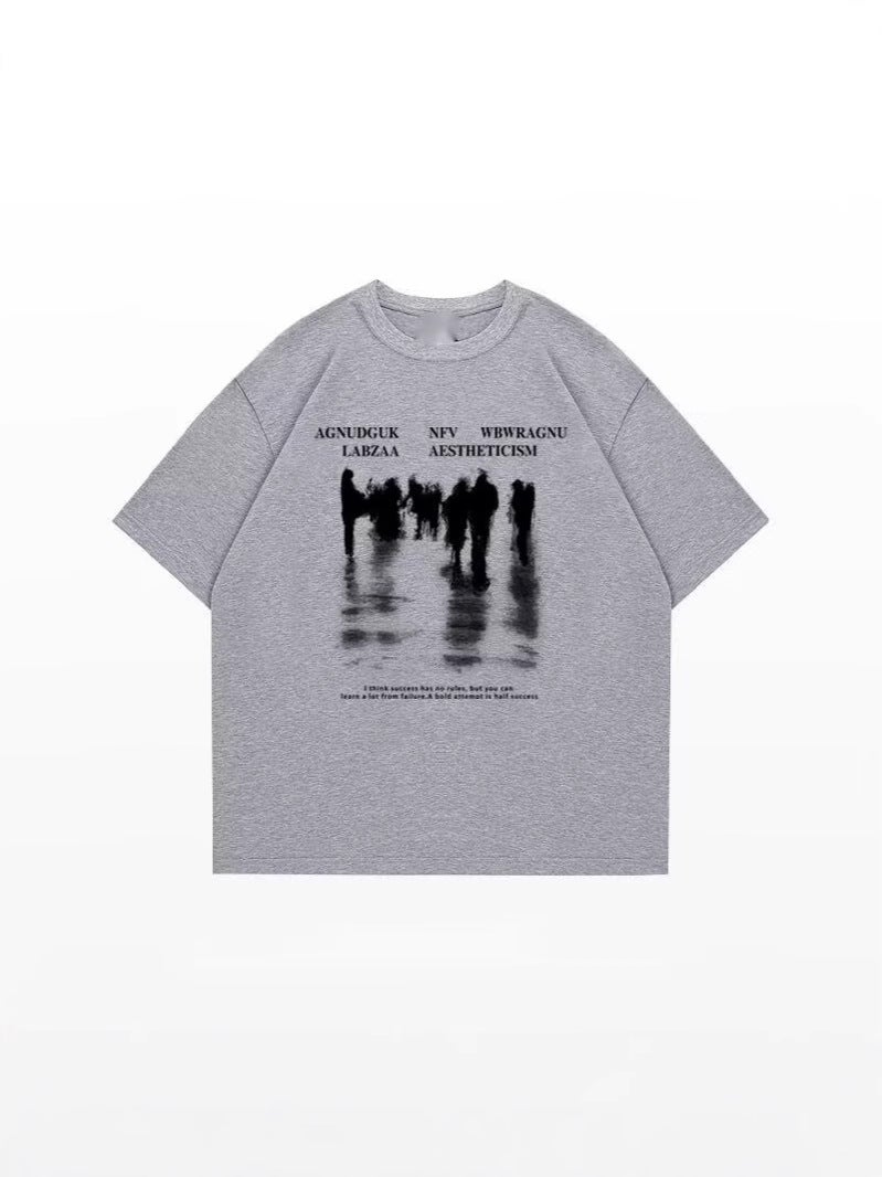 Drop Shoulder Sleeves Heavyweight Pure Cotton Half-Sleeved T-Shirt Street Fashion Brand Youth Loose Round Neck Five-Quarter Sleeves Spray-Dyed Regular - Image 5
