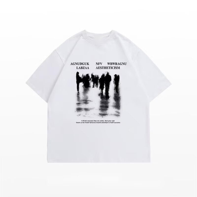 Drop Shoulder Sleeves Heavyweight Pure Cotton Half-Sleeved T-Shirt Street Fashion Brand Youth Loose Round Neck Five-Quarter Sleeves Spray-Dyed Regular - Image 1