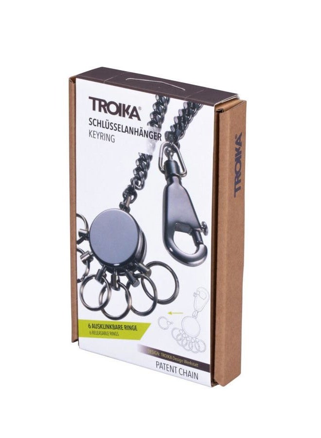 Troika سلسلة براءة اختراع – KR10-60/GM – سلسلة مفاتيح مع سلسلة – تتضمن خطاف كارابيني – 6 حلقات قابلة للقفل – نحاس، معدن – لامع – كروم أسود – ترويكه الأصلية - Image 5