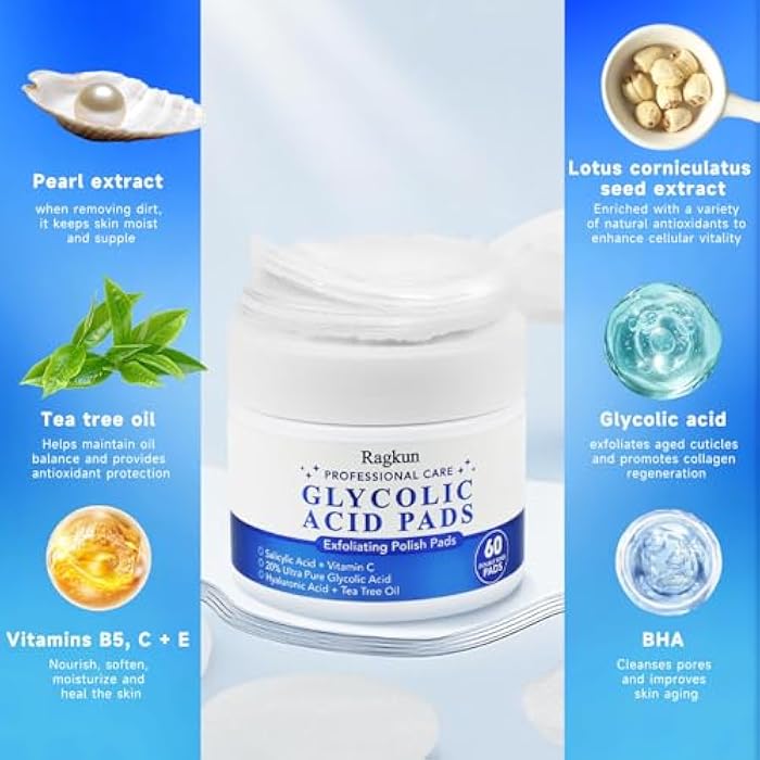Ragkun Glycolic Acid Pads, Exfoliating Resurfacing Pads for Face with Salicylic Acid Pad with Tea Tree Oil, Exfoliating Face Peel & Radiance Deep Cleaning Effect, 60 Count - Image 4