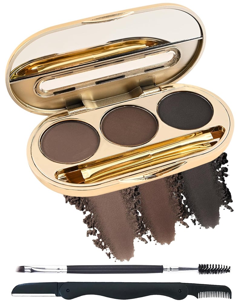 Eyebrow Powder Makeup Kit3 Colors Eye Brow Tinting Powder Palette for Women Eyebrows LongLasting Waterproof Dark Light Black Brown Brow Filler Enhance  Define Brows With Mirror Brow ToolSet 03