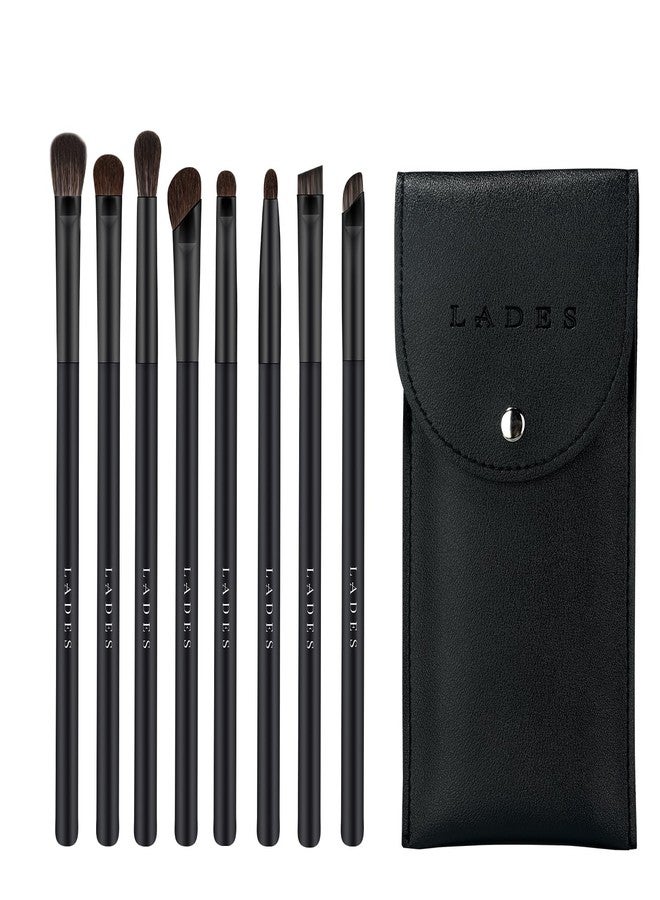 MSQ Eye Makeup Brushes 8pcs Eyeshadow Makeup Brushes Set with Soft Synthetic & Natural Hair, Real Wood Handle with Bag for Eyeshadow, Eyeliner, Blending, Eyebrow, Pure Black - Image 1